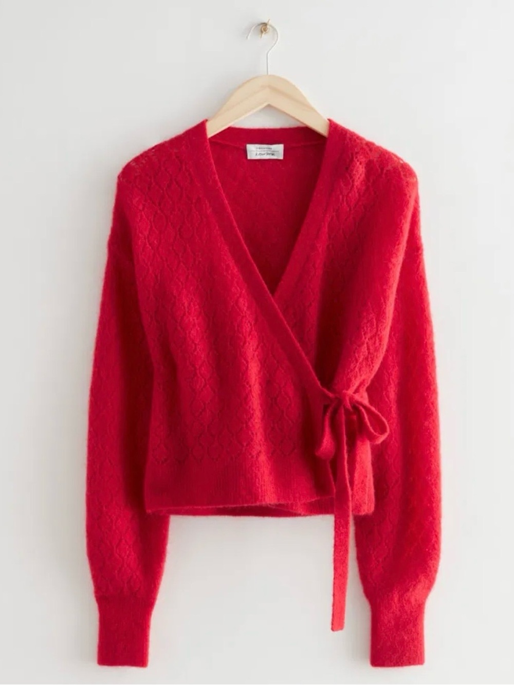 & Other Stories Red Wrap Tie Knit Cardigan